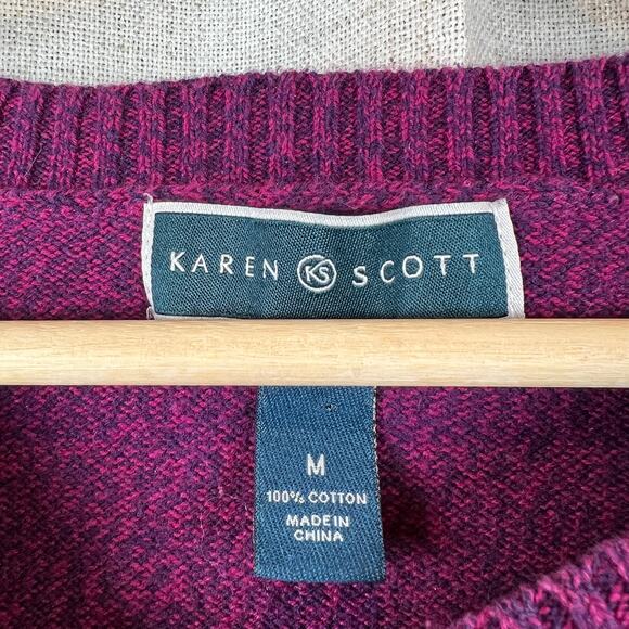 Karen Scott Cable Knit Button Detail Sweater Women's M 3/4 Sleeve Pink Purple - Picture 3 of 8